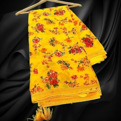 Majisasari Printed Bandhani Chiffon Saree(Yellow)