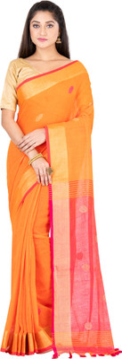 SAYAN CREATION Self Design Handloom Pure Cotton Saree(Orange)