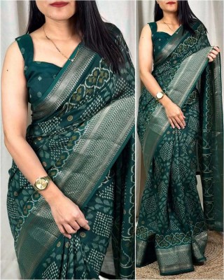 Dhanlaxmi CreationLLP Hand Painted Bollywood Cotton Blend Saree(Dark Green)