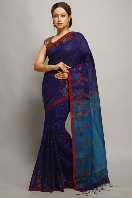 WoodenTant Woven Handloom Cotton Silk Saree(Blue)