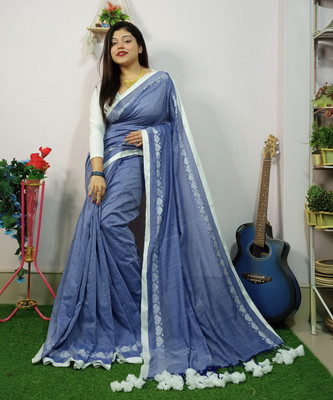 sourav biswas Woven Handloom Pure Cotton Saree(White)