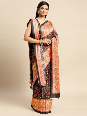 Tasrika Printed Banarasi Silk Blend Saree(Brown)