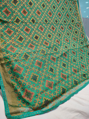 Madhur milan Printed Bollywood Brasso Saree(Green)