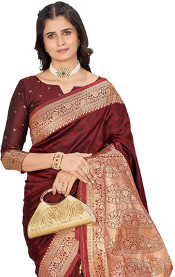 Tasrika Printed Banarasi Pure Silk Saree(Maroon)