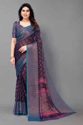 Shirodhari Printed Bollywood Silk Blend Saree(Dark Blue)