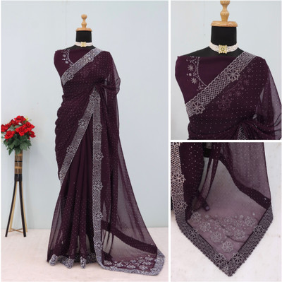 Jennyfab Embellished Bollywood Organza Saree(Purple)