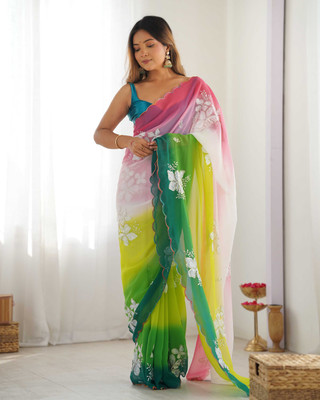 LeeliPeeri Designer Embellished Bollywood Georgette Saree(Multicolor)