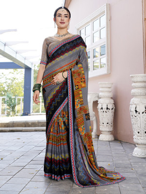 sagarika Printed Bollywood Georgette Saree(Grey)