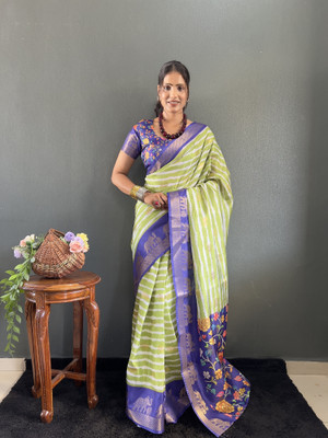 Aika Printed Banarasi Pure Silk Saree(Light Green)