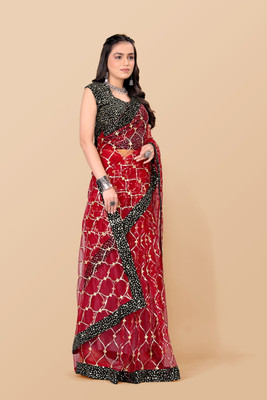 JAY RAMDEV FASHION Embroidered Bollywood Net Saree(Red)