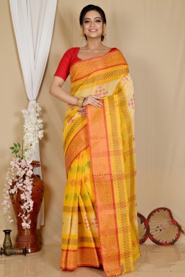 DipDiya Self Design, Woven, Paisley Tant Pure Cotton Saree(Yellow)