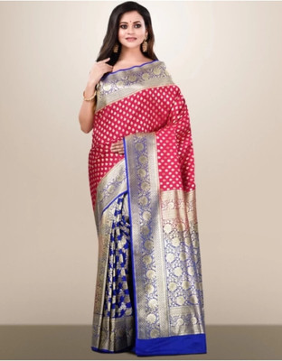 NAZABSAREES Woven Banarasi Pure Silk, Satin Saree(Pink)