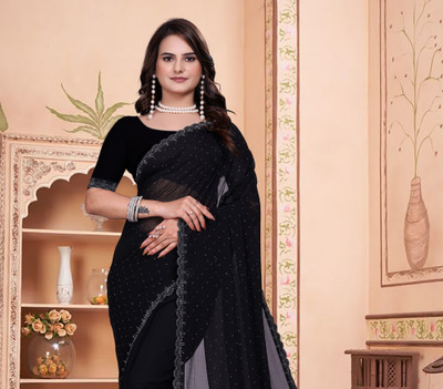 Divine Fabrics Embellished Bollywood Georgette Saree(Black)