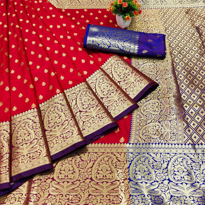 YAGNAM FAB Woven Banarasi Jacquard Saree(Red)
