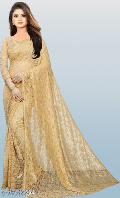 Fashion Field Self Design Bollywood Net Saree(Cream)