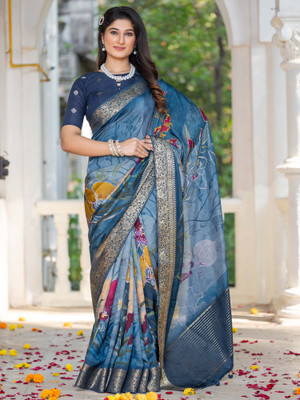 ANOUK Printed Chinnalapattu Viscose Rayon Saree(Blue)