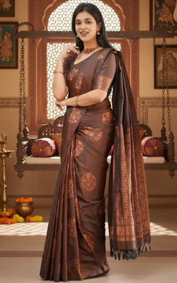 Bindi Woven Banarasi Art Silk Saree(Brown)