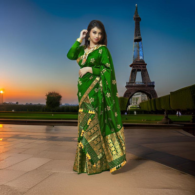 VM Selling Hub Self Design Mekhela Chador Silk Blend Saree(Light Green)