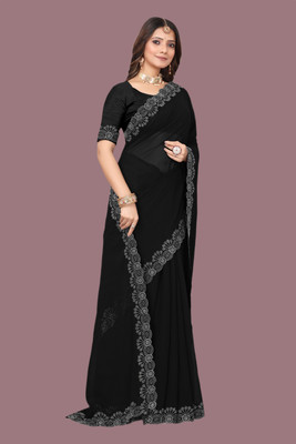 rudraCreation Self Design Mysore Georgette Saree(Black)