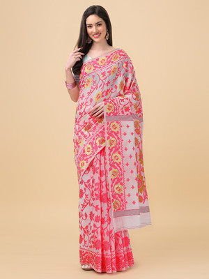 ANISSA SAREE Woven Jamdani Cotton Blend Saree(White)