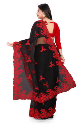 SPAREN CREATION Self Design Bollywood Net Saree(Black, Red)