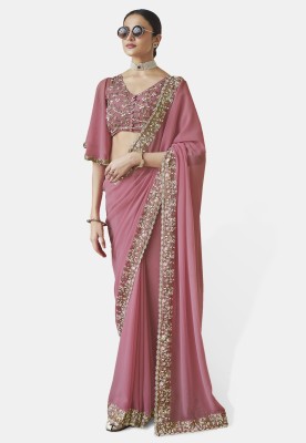 Divine Exim Embroidered Bollywood Georgette Saree(Pink)