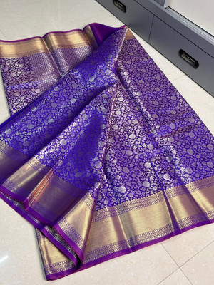 Haniya creation Woven Banarasi Art Silk Saree(Blue)