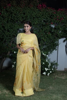 MEERANSHI LIVING Printed Bollywood Organza Saree(Yellow)