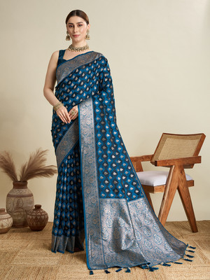 Nayanthara Trends Printed Banarasi Silk Blend Saree(Blue)