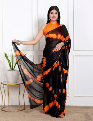 Ashwamegh Creation Hand Painted, Checkered, Blocked Printed, Self Design, Digital Print Leheria Pure Silk Saree(Black)