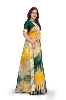 Aarunika LGF Solid/Plain Bollywood Organza Saree(Green)