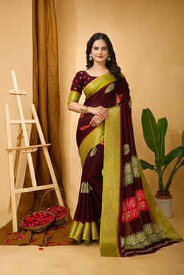 JAINICA Applique Kalamkari Jute Silk Saree(Maroon)