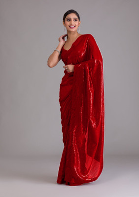 Hemlata Embellished Bollywood Georgette Saree(Red)
