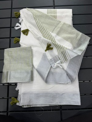 KALEJO Woven Daily Wear Pure Cotton Saree(White)