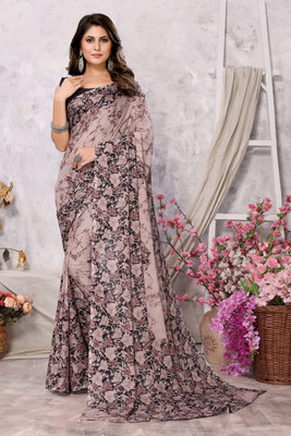 Priyashi Printed, Digital Print Bollywood Georgette Saree(Brown, Black)