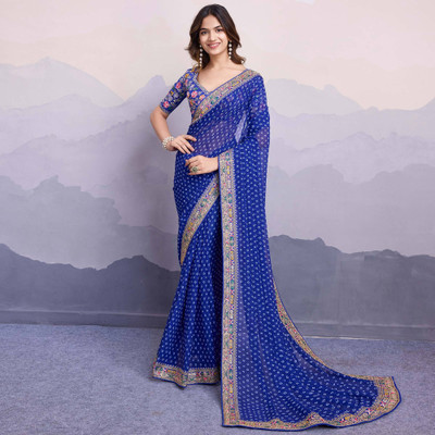 VIVAI CREATION Self Design Bandhani Georgette Saree(Blue)
