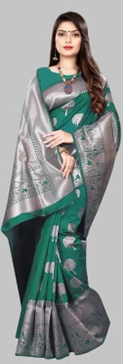 GORAL Embellished Kanjivaram Art Silk, Jacquard Saree(Green)