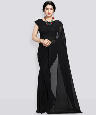 ANAND Solid/Plain Daily Wear Georgette Saree(Black)