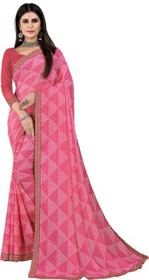 Kanooda Prints Printed Bandhani Georgette Saree(Pink)