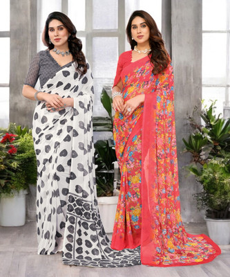 Divastri Printed Bollywood Georgette Saree(Pack of 2, Multicolor)