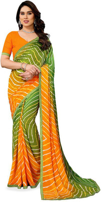 Moda Rapido Striped Bollywood Georgette Saree(Green)