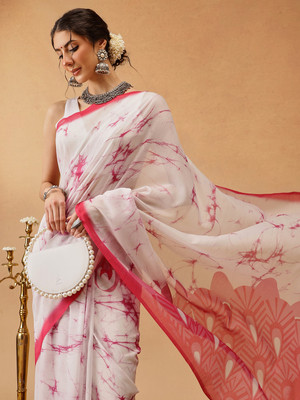 SILK ZONE Striped Bollywood Mulmul Saree(White)