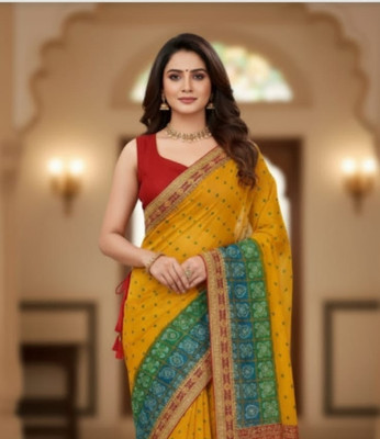 Aashu boutique Printed Bandhani Georgette Saree(Pink, Yellow)