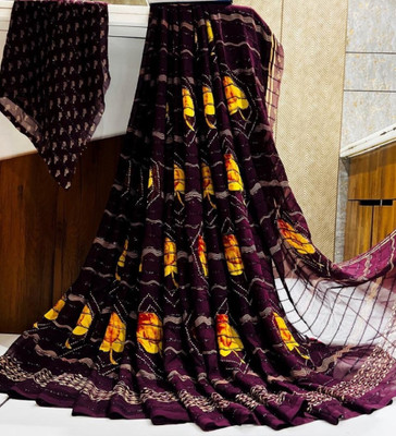 Bombey Velvat Fab Floral Print Assam Silk Chiffon, Georgette Saree(Magenta)