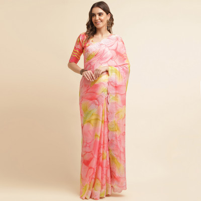 RekhaManiyar Printed Bollywood Chiffon Saree(Red)