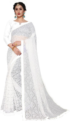 SAREEYA16 Self Design Bollywood Net Saree(White)