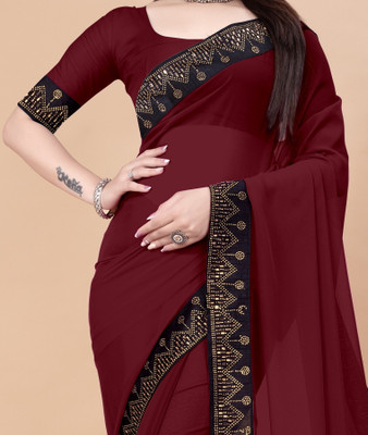 Heturaj fashion Self Design Bollywood Georgette Saree(Maroon)