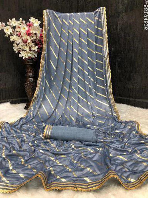 mahim Self Design Leheria Lycra Blend Saree(Grey)