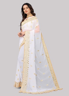 NETRA BOUTIQUE Embellished Bollywood Georgette Saree(White)