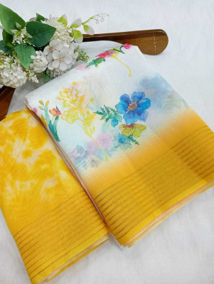 HouseOfCommon Woven Kanjivaram Chanderi, Pure Silk Saree(Yellow, White)